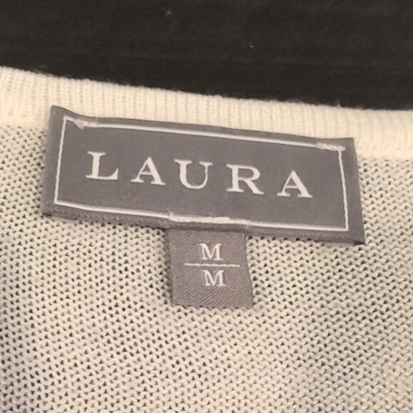 Laura Open Mesh Knit Cardigan Buttoned Front Eyelet Ivory White Sweater Medium - Picture 9 of 10